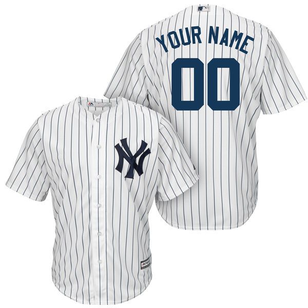 Men New York Yankees Majestic White and Navy Home Cool Base Custom MLB Jersey